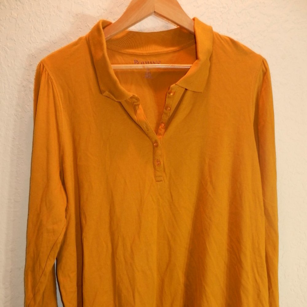 Romans Gold Cotton VNeck  Long Sleeve Tunic 1XL